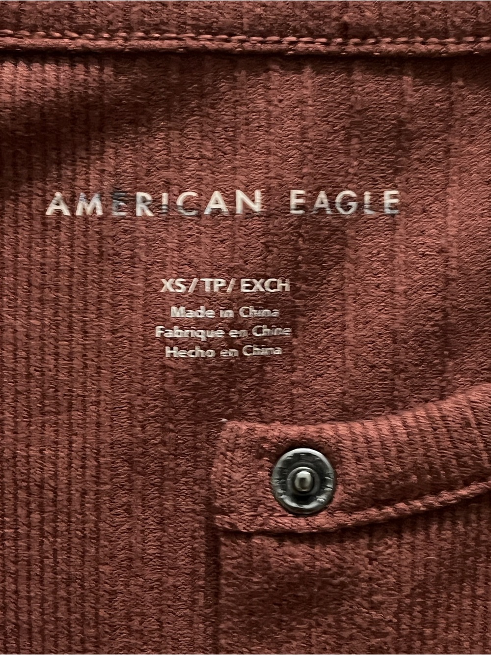 American Eagle Outfitters Rust Brown Ribbed Snap-Front Long Sleeve Top - Picture 6 of 7